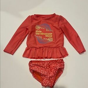 Cat & Jack Long Sleeve Rash Guard Swim Set - Coral "Ride the Kindness Wave" 3T